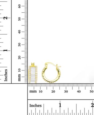 Cubic Zirconia Baguette Hoop Earrings in Sterling Silver or 14k Gold-Plated Sterling Silver