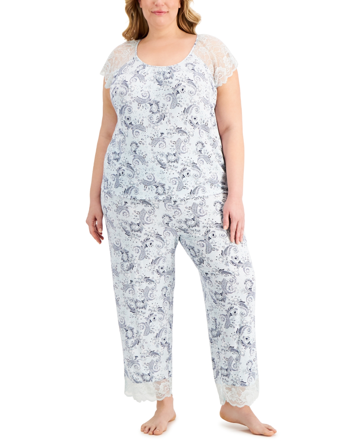 Charter Club Women's Plus Size Lace-Trim Pajama Set, Created for Macy's