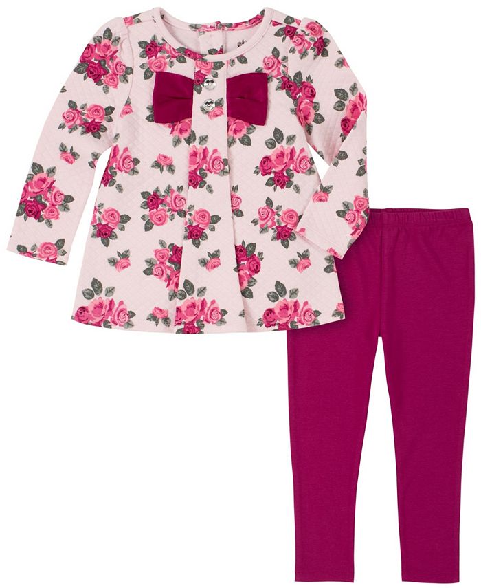 Kids Headquarters Toddler Girls 2-Piece Floral Quilted A-Line Tunic and ...