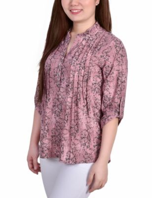 Women's 3/4 Roll Tab Sleeve Y-neck Top