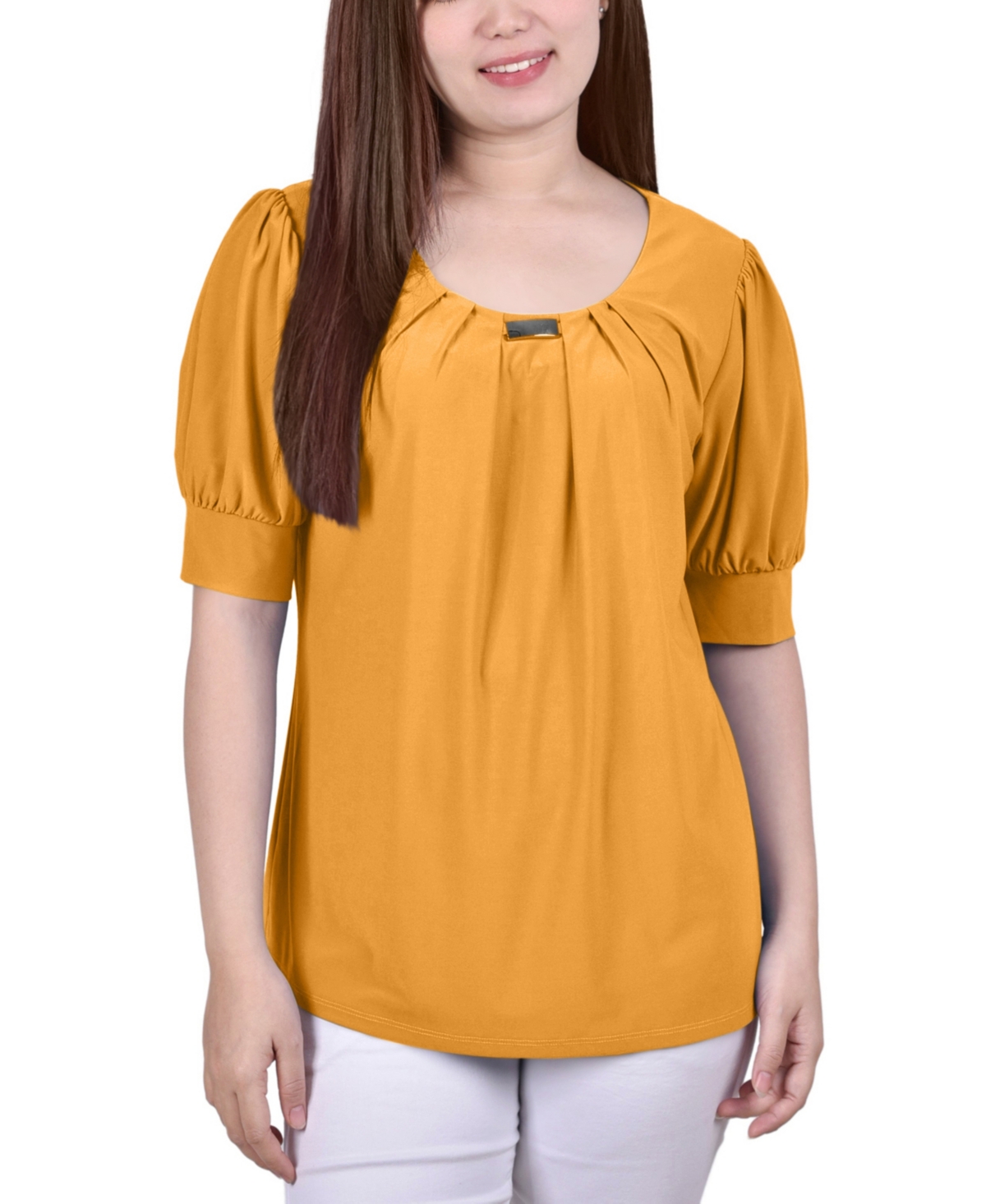 Women's Short Sleeve Balloon Sleeve Top - Rhododendron