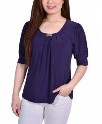 Women's Short Balloon Sleeve Top with Hardware