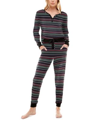 Jaclyn Intimates - Printed Faux Henley Top & Jogger Pants Set
