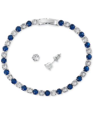 Photo 1 of 2-Pc. Set Fine Silver-Plated Cubic Zirconia Flex Bracelet & Stud Earrings