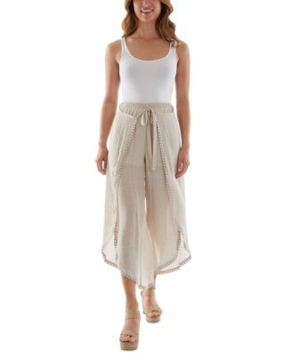 Juniors' Tie-Front Gauze Cropped Pants