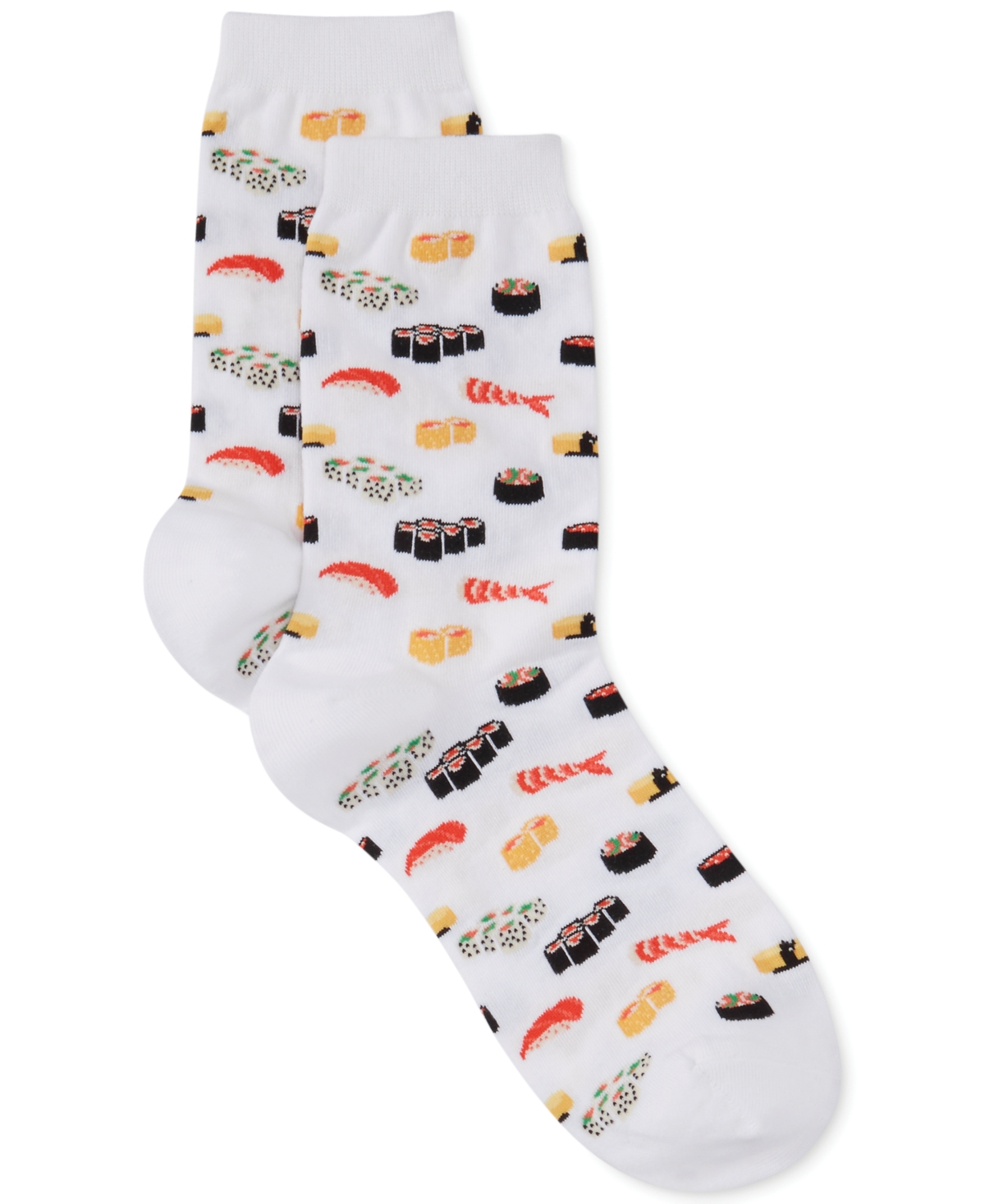 Women's Sushi Print Fashion Crew Socks - White