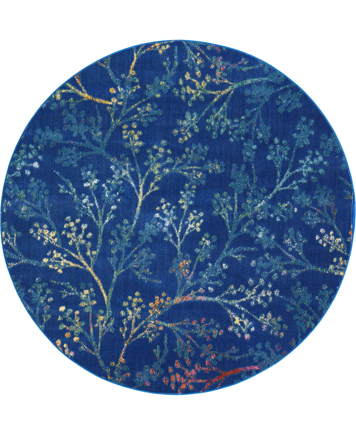 Bayshore Home Prunus Yoshino 7' x 7' Round Area Rug - Blue