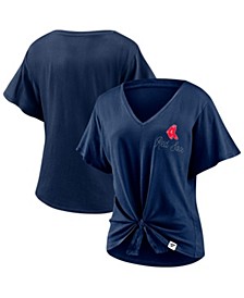 Women's Navy Boston Red Sox Sport Resort Script Washed Tie Front V-Neck T-shirt
