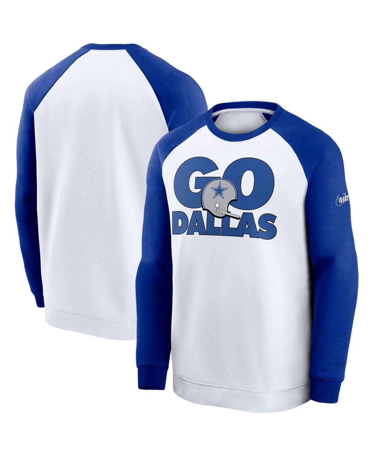 Shop Nike Men's  White, Royal Dallas Cowboys Fan Gear Throwback Go Helmet Sweatshirt In White,royal