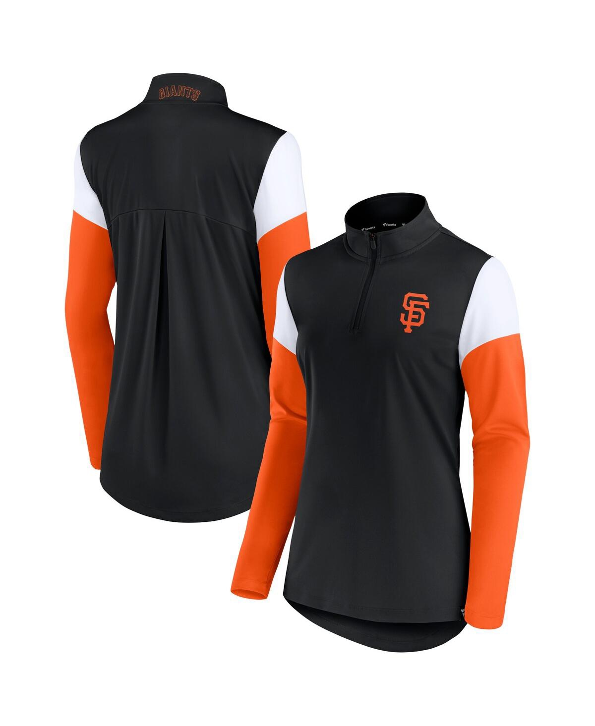 Shop Fanatics Women's  Black And Orange San Francisco Giants Authentic Fleece Quarter-zip Jacket In Black,orange