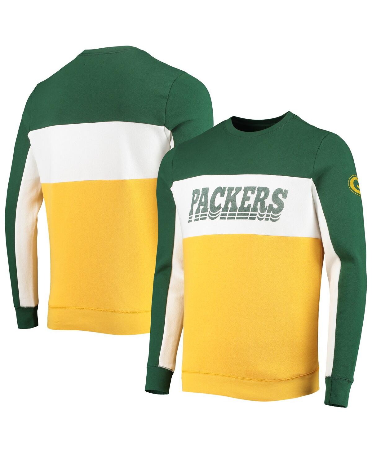 Shop Junk Food Men's  Green And Gold-tone Green Bay Packers Color Block Pullover Sweatshirt In Green,gold-tone