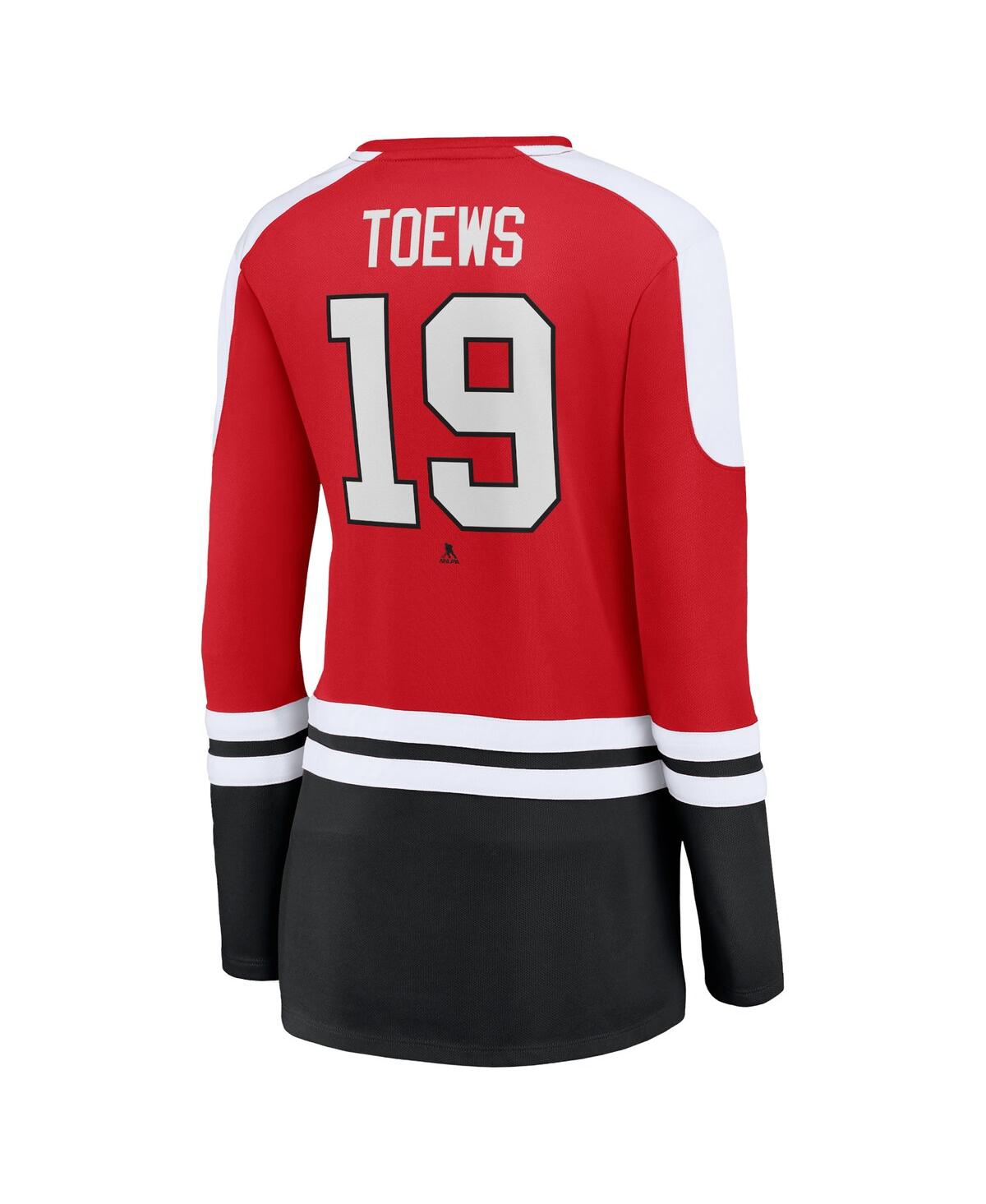 Fanatics Women's  Jonathan Toews Red And Black Chicago Blackhawks Power Player Long Sleeve Notch Neck In Red,black