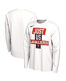 Men's White Virginia Cavaliers 2021 Postseason Basketball Just Us Bench Legend Long Sleeve T-shirt