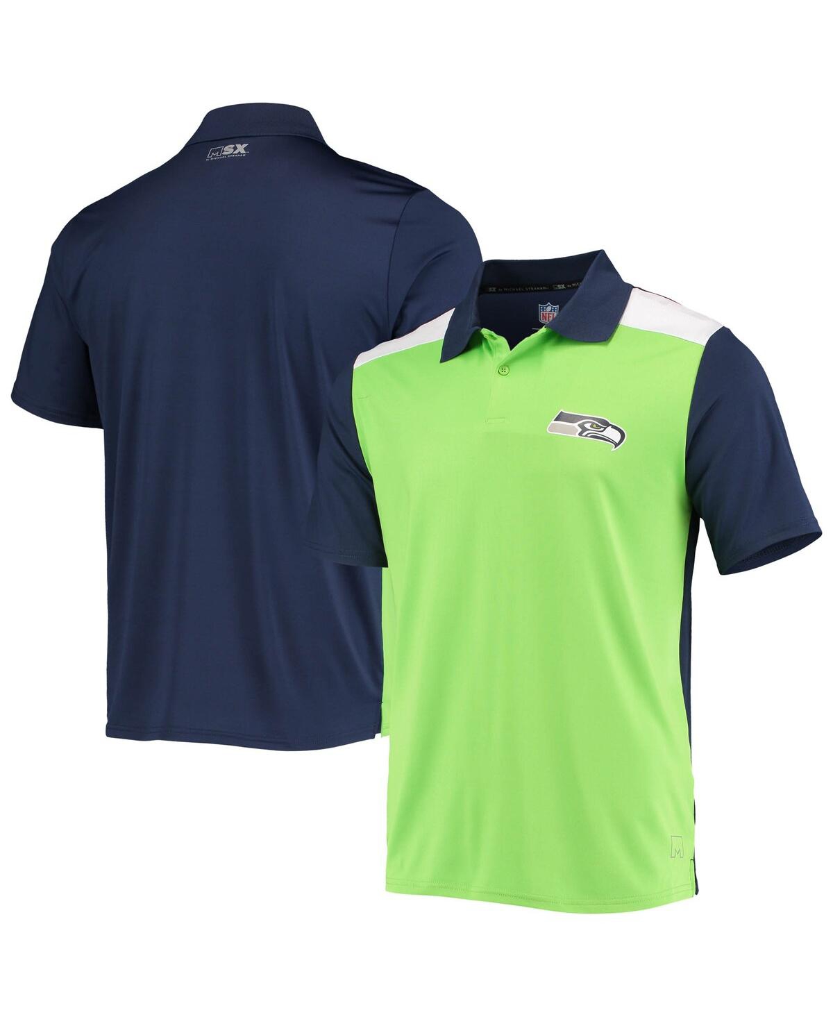 Men's Msx by Michael Strahan Neon Green, College Navy Seattle Seahawks Challenge Color Block Performance Polo Shirt - Neon Green, College Navy