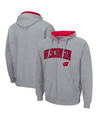 Men's Heathered Gray Wisconsin Badgers Arch and Logo 3.0 Full-Zip Hoodie
