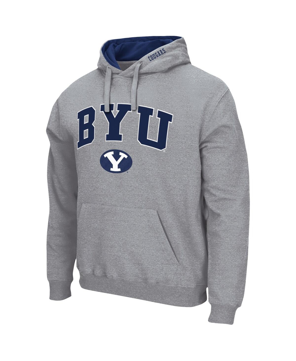 Colosseum Men's  Heathered Gray Byu Cougars Arch And Logo 3.0 Pullover Hoodie In Heathered Gray