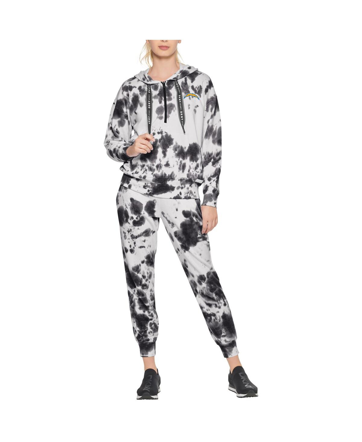 Dkny Women's  Sport White And Black Los Angeles Chargers Dakota Oversized Tie-dye Half-zip Hoodie In White,black
