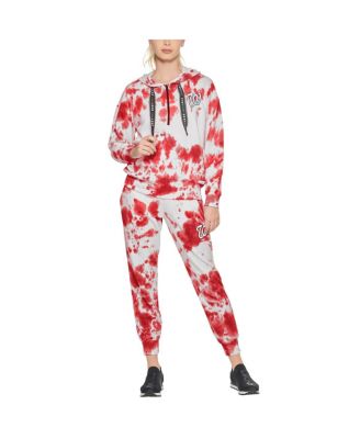 Women's White and Red Washington Nationals Dakota Tie-Dye Half-Zip Hoodie