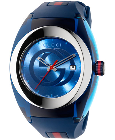 Gucci Sync Unisex Swiss Blue and Red Rubber Strap Watch 46mm YA137104