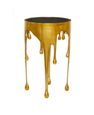 Aluminum Drip Accent Table with Melting Design and Shaded Glass Top, 16" x 16" x 25"