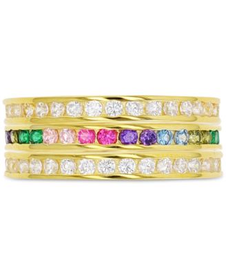 Cubic Zirconia Stack Look Ring in Sterling Silver or 14k Gold-Plated Sterling Silver