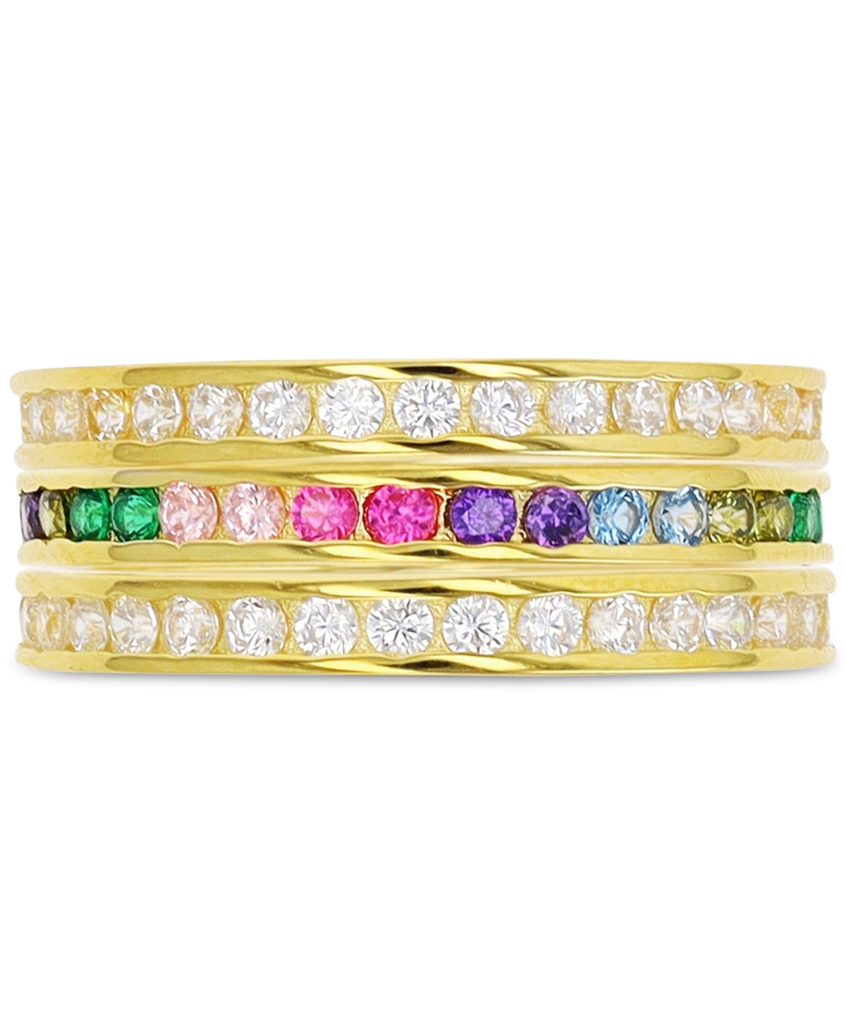 Cubic Zirconia Stack Look Ring in Sterling Silver or 14k Gold-Plated Sterling Silver