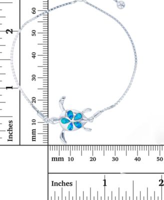 Lab-Created Blue Opal Turtle Bolo Bracelet in Sterling Silver