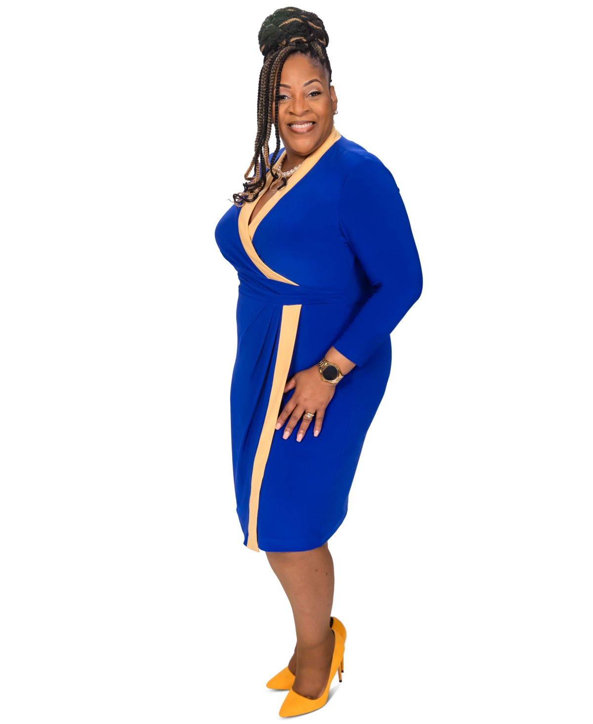 Kasper Colorblocked Faux-Wrap Sheath Dress -Royal Blue