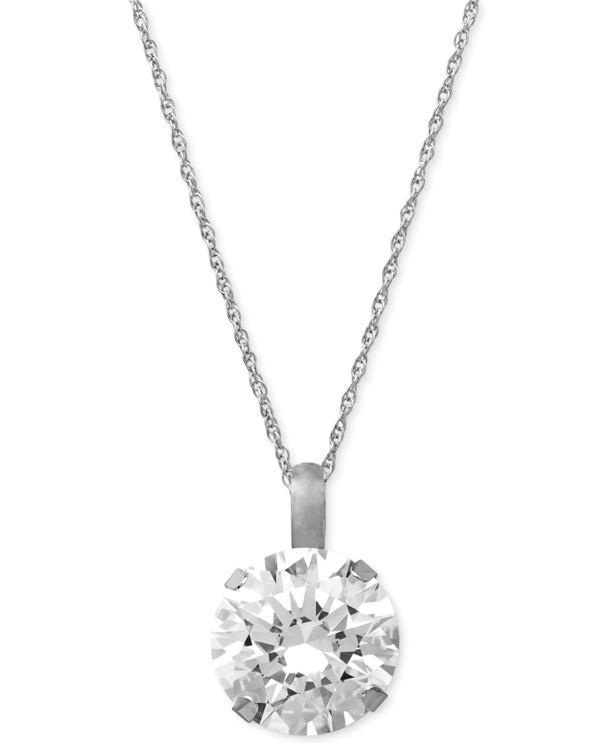 Cubic Zirconia Round Pendant Necklace in 14k Gold or 14k- White Gold