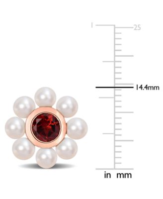 Rhodolite Garnet (1-1/8 ct. t.w.) & Cultured Freshwater Pearl (3-1/2 - 4mm) Flower Stud Earrings in 10k Gold (Also in Blue Topaz)