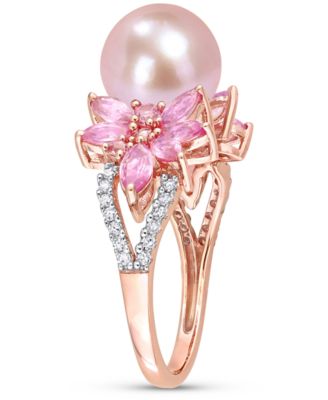 Cultured Freshwater Pearl (9mm), Sapphire (1-5/8 ct. t.w.) & Diamond (1/8 ct. t.w.) in 14k White Gold (Also in Aquamarine)