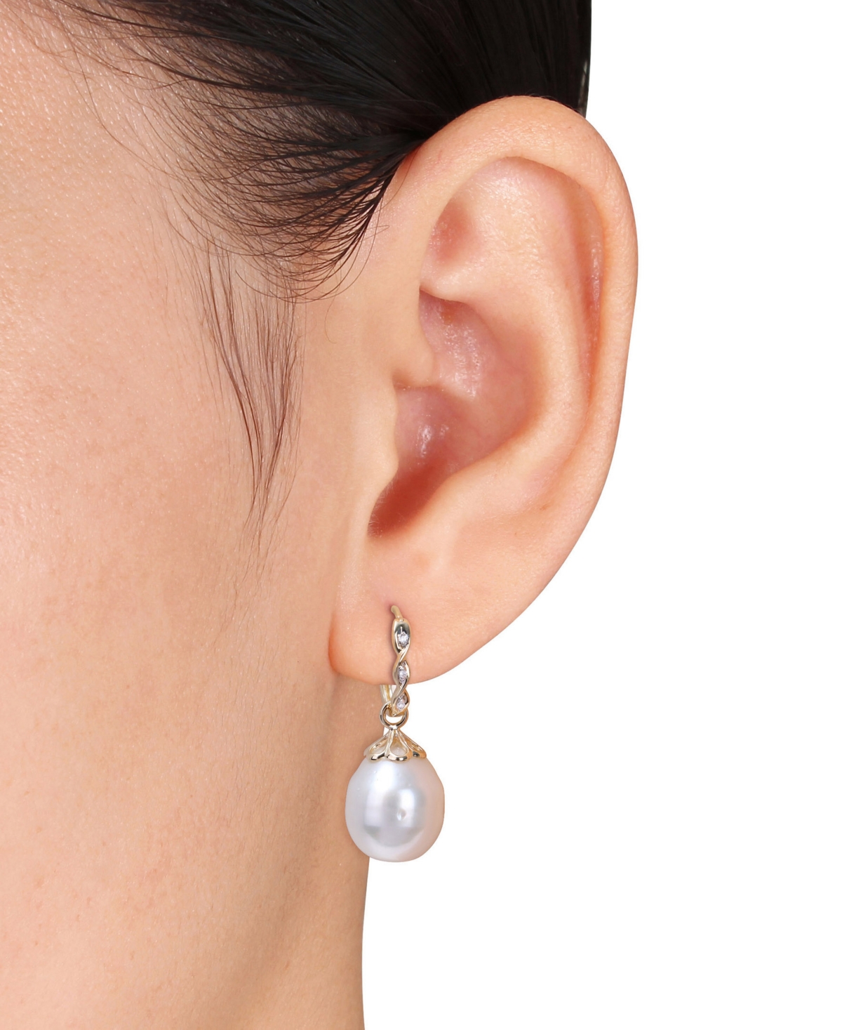 Cultured South Sea Pearl (9 - 9-1/2mm) & Diamond Accent Drop Earrings in 14k- Gold