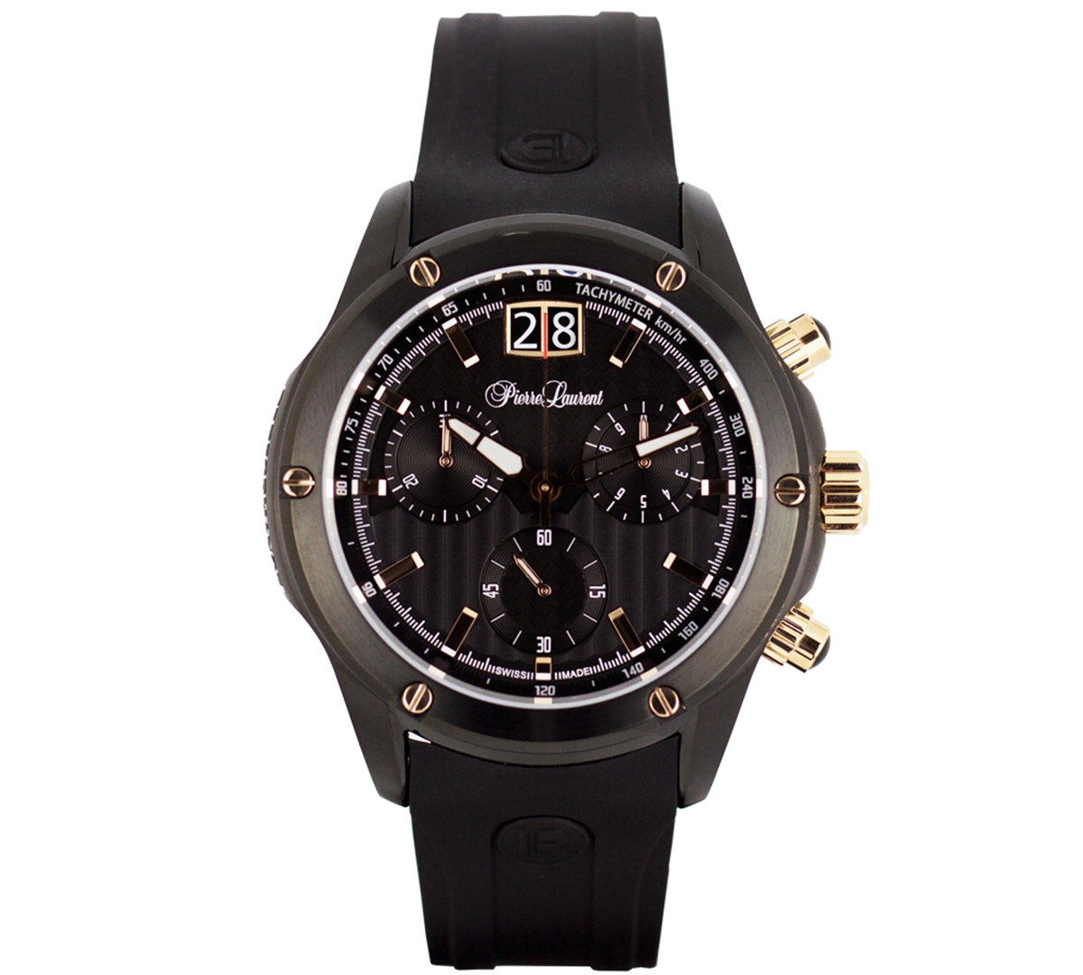 Men's Performance Swiss Chronograph Rubber Strap Watch 45mm - Black Pvd Over Stainless Steel