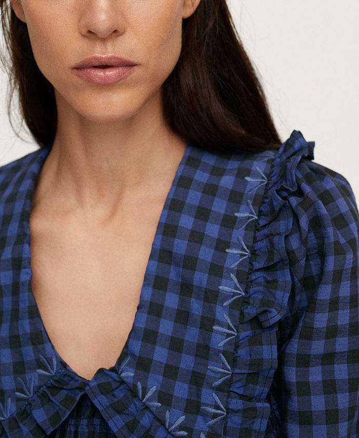 MANGO Women's Check Baby Doll Neck Dress Macy's