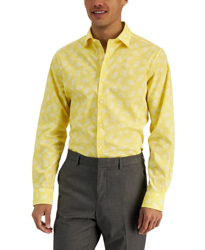 Bar III Men's Slim Fit LeafPrint Dress Shirt, Created for Macy's Macy's