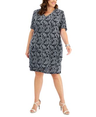 Connected - Plus Size Pleated Tiered Sheath Dress