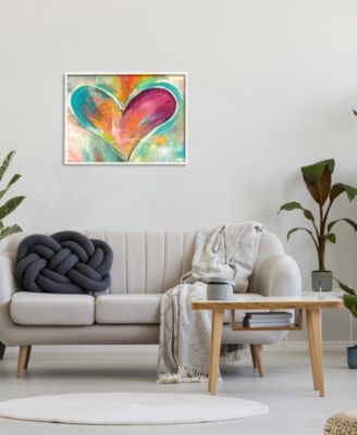 Abstract Colorful Textural Heart Painting White Framed Giclee Texturized Art, 24" x 30"