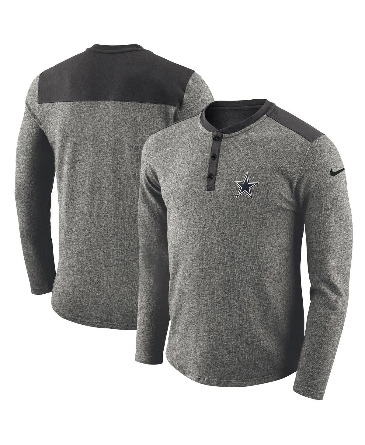 Men's Nike Heather Charcoal Dallas Cowboys Seasonal Henley Long Sleeve T-shirt