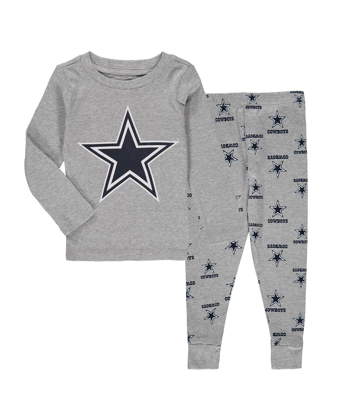 Outerstuff Babies' Toddler Boys And Girls Heathered Gray Dallas Cowboys Long Sleeve T-shirt And Pants Sleep Set