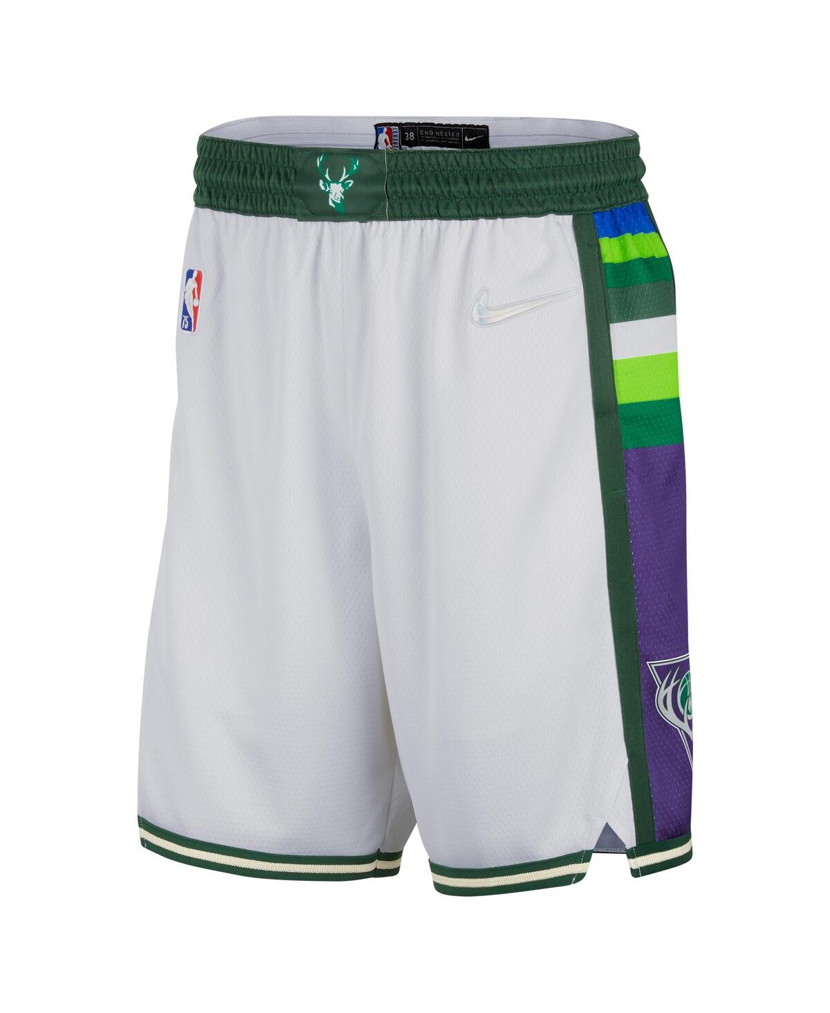 Shop Nike Men's  White And Green Milwaukee Bucks 2021/22 City Edition Swingman Shorts In White,green