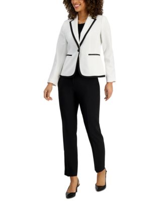 petite white pants suit