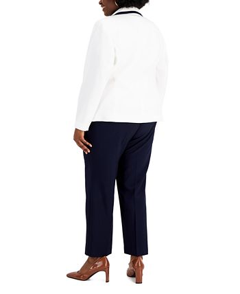 Le Suit Plus Size Contrast-Trimmed Button-Up Pantsuit - Macy's