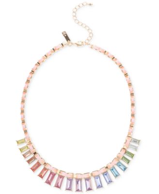 Photo 1 of INC International Concepts Gold-Tone Rainbow Baguette-Stone Ribbon-Woven Statement Necklace, 18" + 3" extender, 
