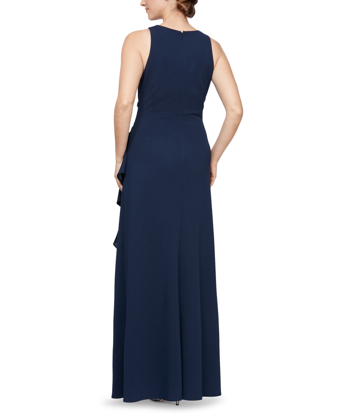 Shop Alex Evenings Women's Ruched Ruffled Gown In Navy