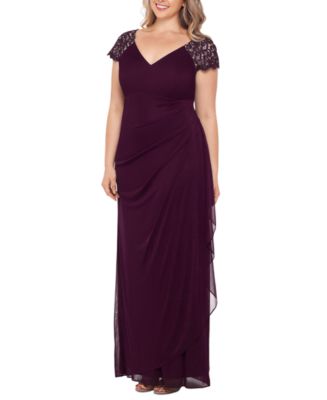XSCAPE Plus Size Lace-Shoulder Gown - Macy's