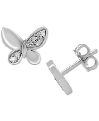 Macy's - Diamond Butterfly Stud Earrings (1/10 ct. t.w.) in Sterling Silver