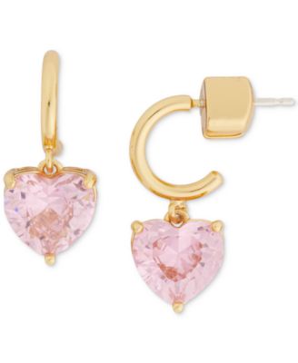 Gold-Tone Heart Charm Huggie Hoop Earrings
