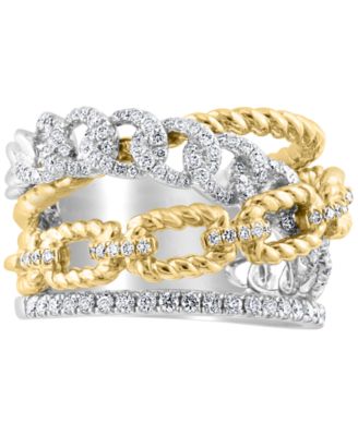 EFFY&reg; Diamond & Rope Chain Openwork Statement Ring (5/8 ct. t.w.) in 14k White and Yellow Gold 