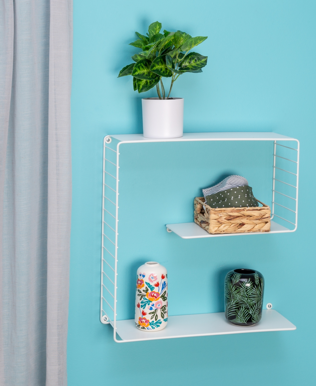 Honey Can Do Three-tier Floating Square Decorative Metal Wall Shelf In White