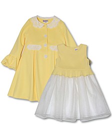 Baby Girls Eyelet Collar Swing Coat and Tulle-Skirted Dress, 2 Piece Set